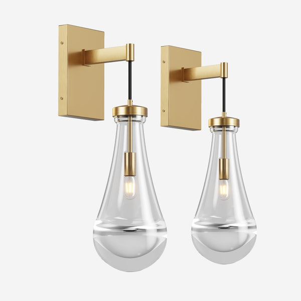 English Elm Wall Sconces Set Of Two - Modern Art Deco Brass Lighting With Dimmable Raindrop Glass Shades W2312P389961-GIGA