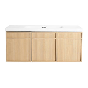 English Elm 48" 54.3" Wall-Mounted Bathroom Vanity with Resin Sink, Original Oak Finish, 3 Soft-Closing Doors, Plywood Construction W1972P315216