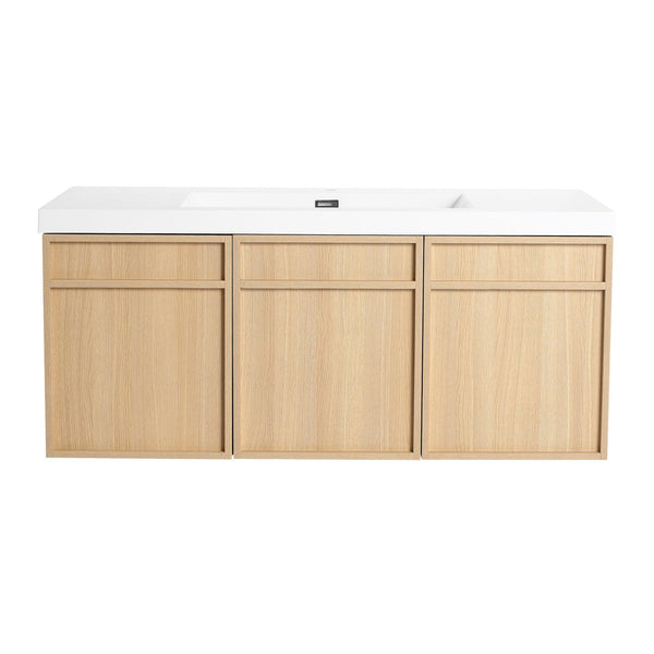 English Elm 48" 54.3" Wall-Mounted Bathroom Vanity with Resin Sink, Original Oak Finish, 3 Soft-Closing Doors, Plywood Construction W1972P315216