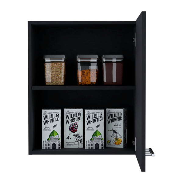 English Elm Manchester Compact 20" Wall Cabinet with One Door and Two Shelves — Space-Saving Storage, Sleek Finish Black 26 L x 21 W x 4 H B070P234339