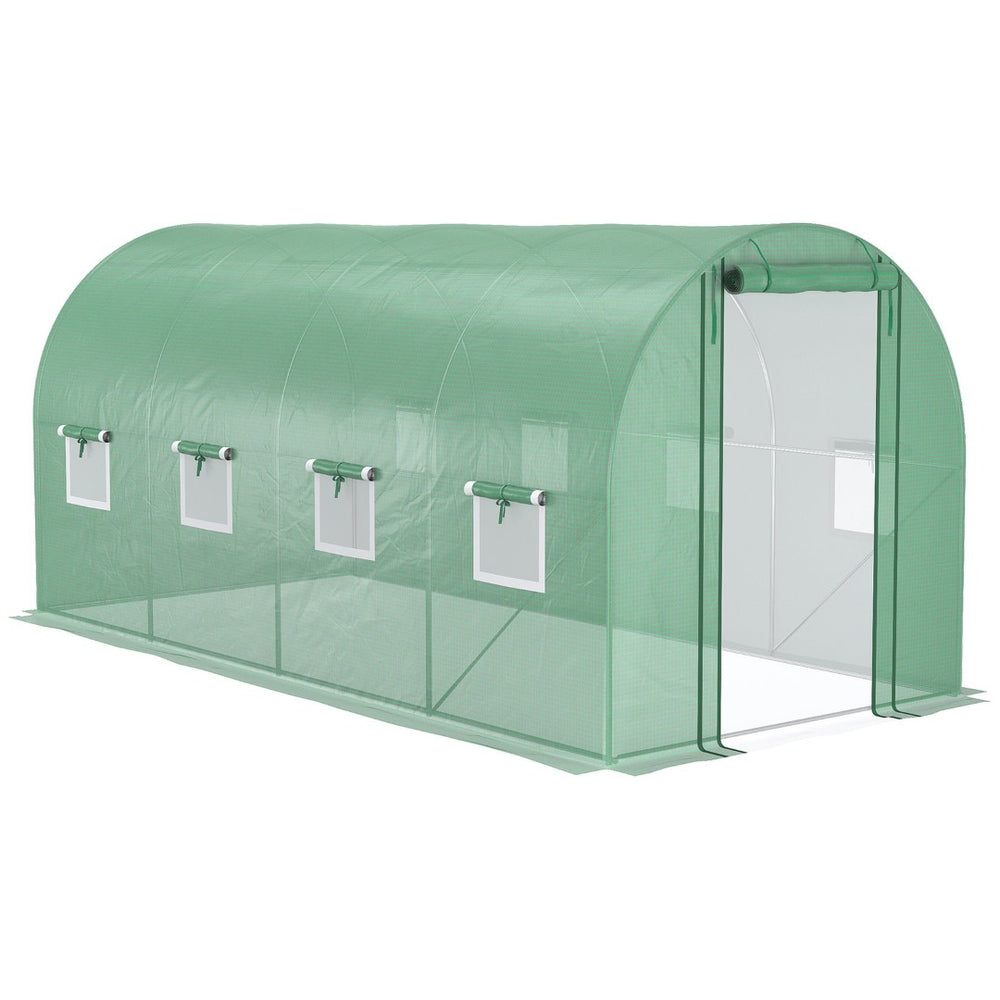 English Elm Outsunny Walk-in Hoop Greenhouse Steel Frame Pe Cover Ventilation for Year-round Growing W2225P217790