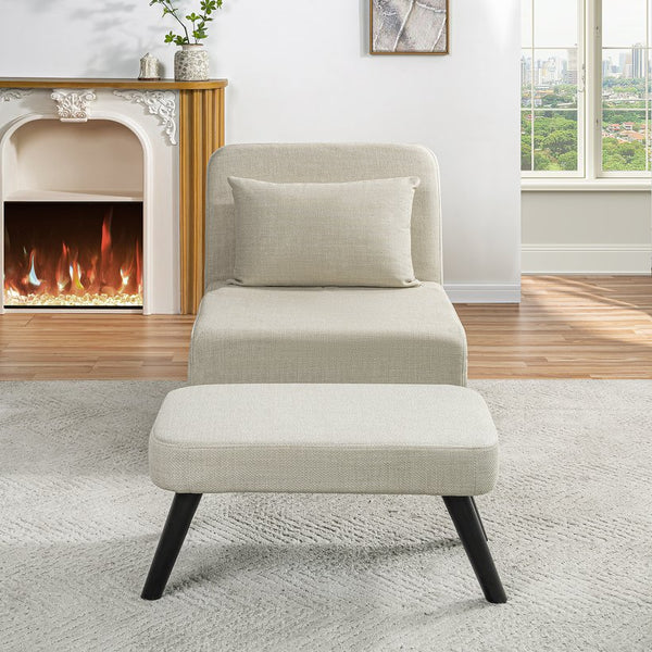 English Elm 3 Foldable Linen Chaise Lounge with Adjustable Backrest Footrest Detachable Pillow Convertible Sofa Bed for Small Spaces Beige 50.59 L x 27.76 W x 11.22 H W1716P280541