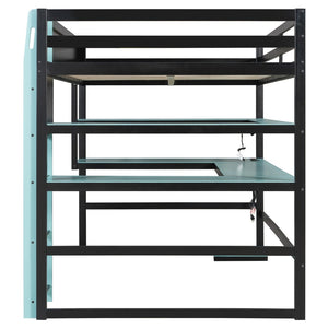 English Elm Full Size Gaming Loft Bed with Rgb Lights Wraparound Shelves and Built-in Usb Ports Blue LT000299AAC