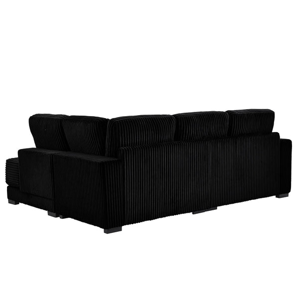 English Elm 93" Sectional Sofa L-Shaped Upholstered Corduroy 3-Seater with Reversible Chaise, Solid Wood Frame, Plush Coil-Foam Cushions Black W1097S00223