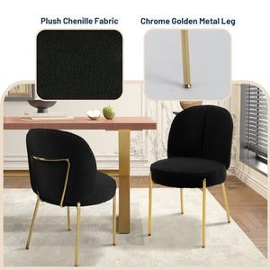 English Elm Black Teddy Upholstered Dining Chairs Set Mid Century Modern with Gold Metal Legs T3609P482844