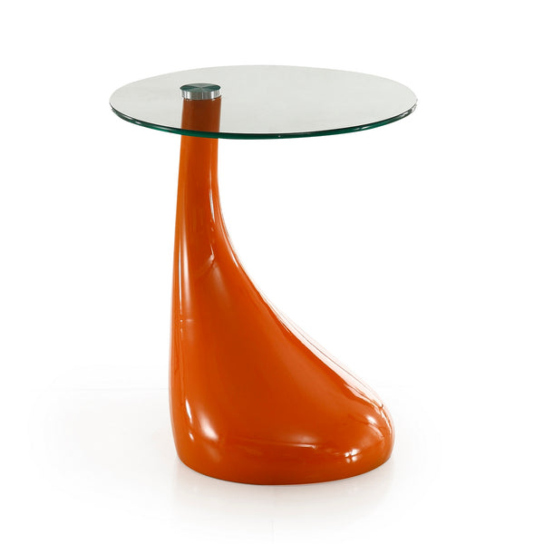 English Elm Lava Orange Glass Top End Table with Curved ABS Base, Tempered Glass Accent Table, 20.9" H, Modern Design B365S00098