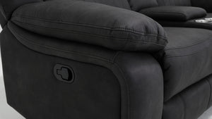 English Elm Wallace & Bay - Black Reclining Console Loveseat - Contemporary Black Licorice Fabric, Easy-Care, Space-Smart Comfort B361P384413