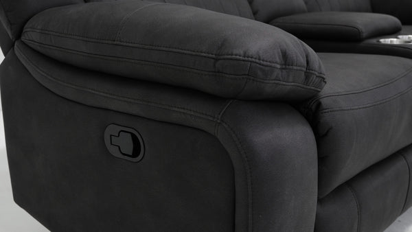 English Elm Wallace & Bay - Black Reclining Console Loveseat - Contemporary Black Licorice Fabric, Easy-Care, Space-Smart Comfort B361P384413