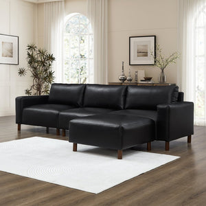 English Elm Modern Pu Leather L-shaped Sectional with Convertible Ottoman Chaise for Living Rooms Black W1097S00261