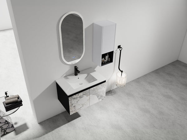English Elm 30" Wall-Mounted Bathroom Vanity Set With Ceramic Sink, Soft-Close Doors & Ample Storage Solution W999S00331