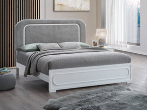English Elm Milan Full Bed with Upholstered Headboard Led Frame Accents and Contemporary Design White B078S00705