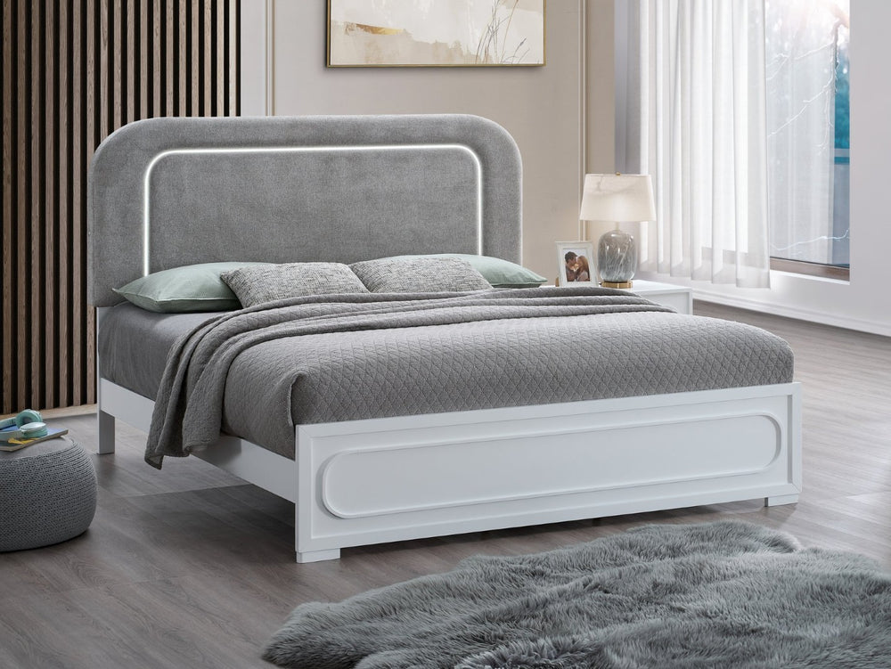 English Elm Milan Upholstered King Bed with Led Accents Fabric Headboard and Contemporary Frame B078S00706