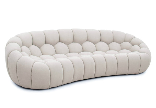 VIG Furniture Yolonda Curved Beige Fabric Sofa With Hexagonal Tufting, Plush Teddy Upholstery, Solid Wood Frame VGEV2126C-SOFA-C-01