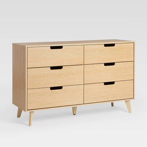 dresser with cut out handles 60 Inch 6 Drawer Wooden Cutout Pulls Brown this dresser will last through whatever you throw at it Walker Edison Modern 6-Drawer Dresser