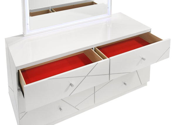 English Elm Manhattan White Dresser with Geometric Lacquer Finish, 6 Smooth-Glide Drawers & Red Velvet Lining B009P309293