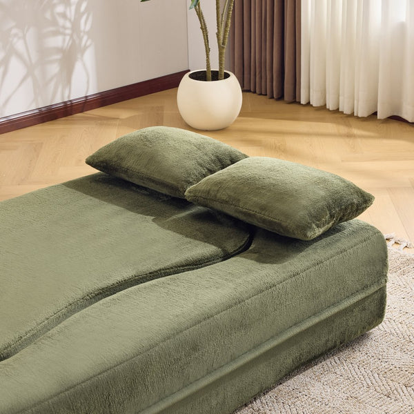 English Elm 71-inch plush folding sofa bed with high-density foam, faux fur futon convertible for guests and yoga Green W1829P362308