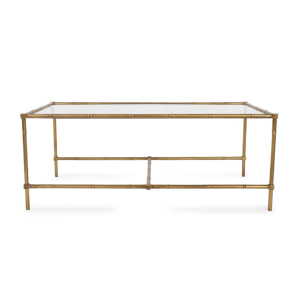 Howard Elliott Benoit Coffee Table - Sleek Glass Top With Elegant Gold Bamboo Legs For Modern Living Room Style Gold Metal,Glass 170062-howard-elliott