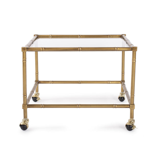 Howard Elliott Benoit Chic Rolling Side Tables With Clear Glass Tops And Elegant Gold Bamboo-inspired Legs Gold Metal,Glass 170063-howard-elliott