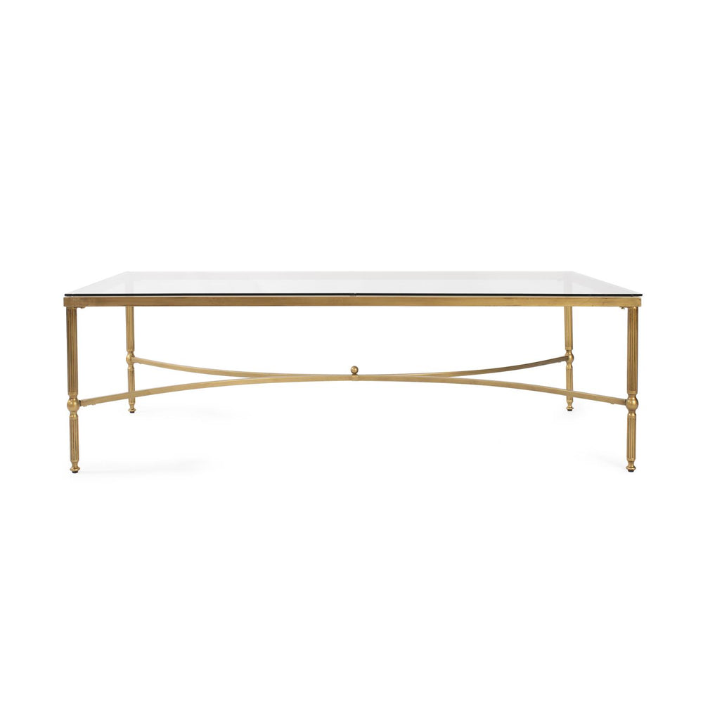 Howard Elliott Bonnifait Antique Gold Rectangular Coffee Table With Glass Top – Elegant Centerpiece For Any Decor Gold Metal,Glass 170071-howard-elliott