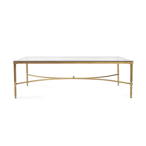 Howard Elliott Bonnifait Antique Gold Rectangular Coffee Table With Glass Top – Elegant Centerpiece For Any Decor Gold Metal,Glass 170071-howard-elliott