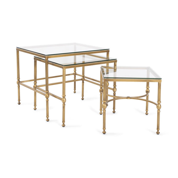 Howard Elliott Bonnifait Antique Gold Nesting Tables - Elegant Bronze Legs & Glass Tops For Versatile Home Décor Gold Metal,Glass 170072-howard-elliott