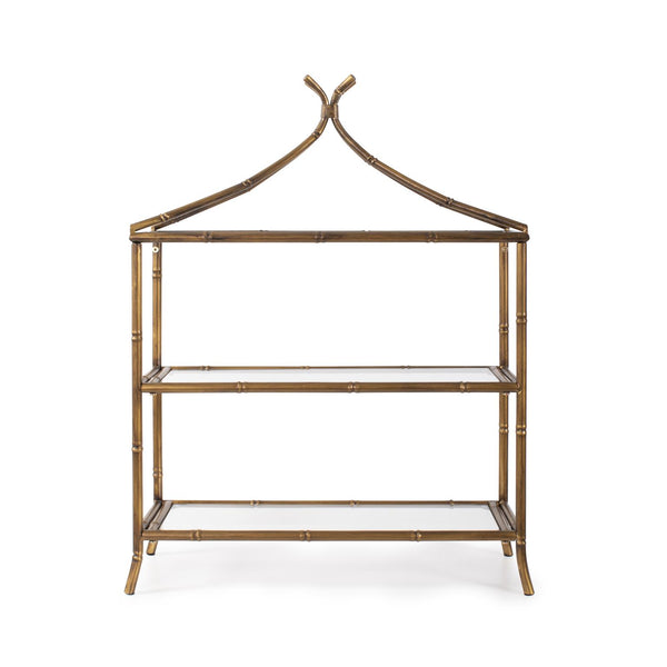 Howard Elliott Moreau Metal Bamboo Styled Shelving Unit - Elegant Design With Clear Glass Shelves For Display And Storage Gold Metal,Glass 170078-howard-elliott