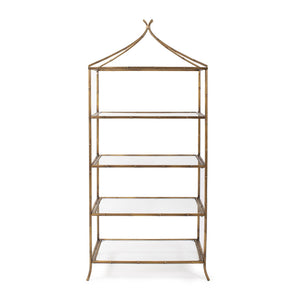 Howard Elliott Moreau Metal Bamboo Styled Shelving Unit - Elegant Design With Clear Glass Shelves For Display And Storage Gold Metal,Glass 170079-howard-elliott
