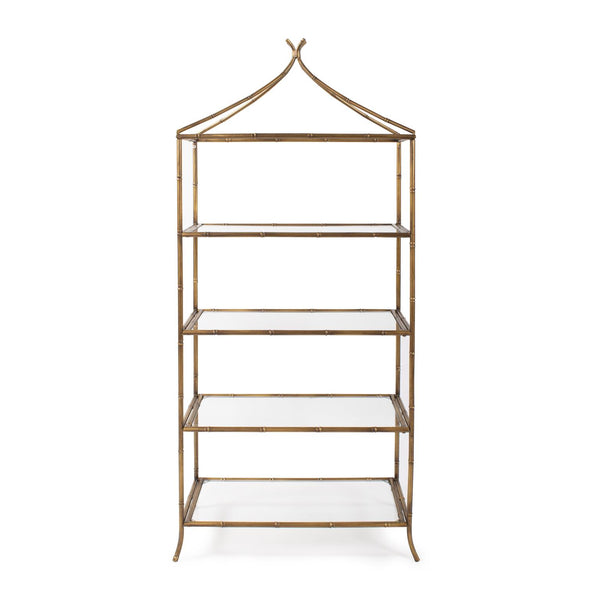 Howard Elliott Moreau Metal Bamboo Styled Shelving Unit - Elegant Design With Clear Glass Shelves For Display And Storage Gold Metal,Glass 170079-howard-elliott