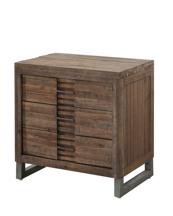 English Elm Andria Reclaimed Oak Finish Nightstand with 3 Soft-Glide Drawers, Felt-Lined Top & Nickel Legs B2726P257350