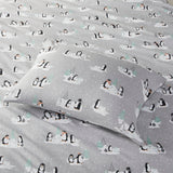 True North by Sleep Philosophy Cozy Flannel Casual Printed Sheet Set TN20-0369 Grey Penguins