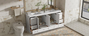 English Elm 72" Freestanding Shaker Bathroom Vanity Double Ceramic Sink Eight Soft Close Drawers N729P000032K