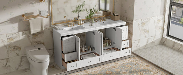 English Elm 72" Freestanding Shaker Bathroom Vanity Double Ceramic Sink Eight Soft Close Drawers N729P000032K