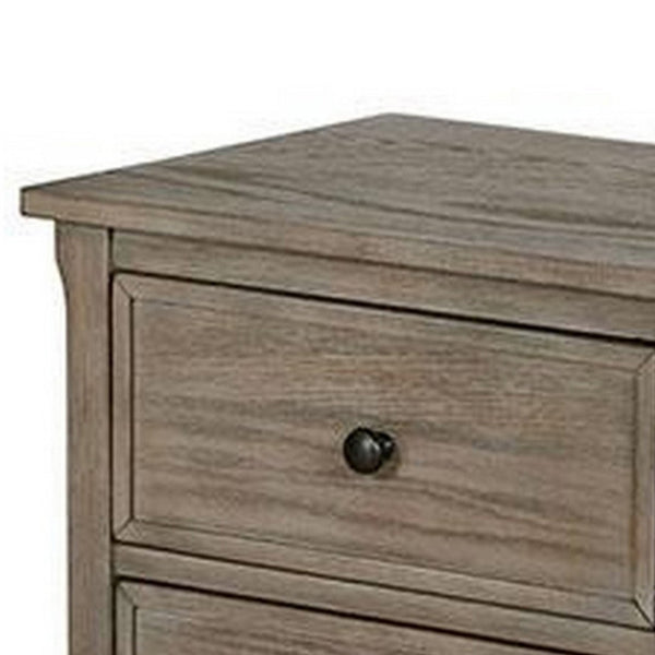 English Elm 2 Drawer Solid Wood Nightstand Wire-brushed Finish Round Knobs Farmhouse Bedroom B056P416800