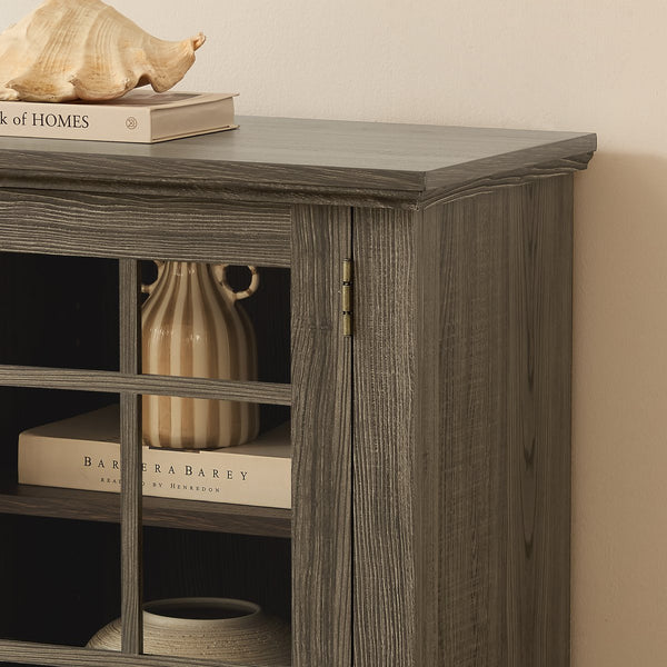English Elm 70" Modern TV Stand with Faux Stone Top, Spacious 2-Door Media Console with Cable Management and Adjustable Shelves, Vintage Metal Handles, Durable MDF Construction for Living Room Entertainment (Fits up to 75") Grey W2275P342688