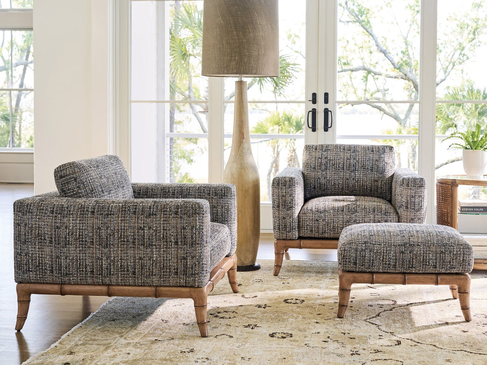 Lexington Tommy Bahama Home Star Island Ottoman - Coastal Elegance With Raffia, Driftwood Finish & Ultra Down Cushion Comfort  Wood 1702-44-40