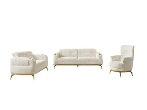 English Elm Zoe Modern 3Pc Living Room Set - Cream Chenille Sofa, Loveseat & Chair With Gold Accents B009S01597-GIGA