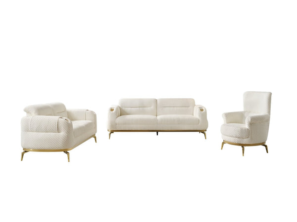 English Elm Zoe Modern 3-Piece Living Room Set: Cream Chenille Sofa, Loveseat & Chair With Gold Accents B009S01882-GIGA