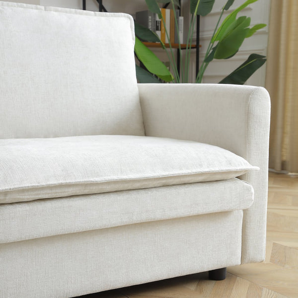 English Elm 140" U Shaped Chenille Sectional Sofa 6-Seater with Movable Ottoman, Deep 25" Seats & Adjustable Backrest W1117S00139