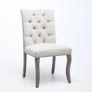 English Elm Upholstered Chenille Tufted Dining Chairs Set of 2 with Curved Wood Legs Club Style Beige W1143P457780