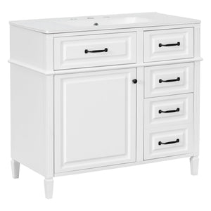 English Elm 36-Inch Modern Bathroom Vanity With Ceramic Sink, Durable Wood Frame, Adjustable Storage & Sleek Design N725P350849K