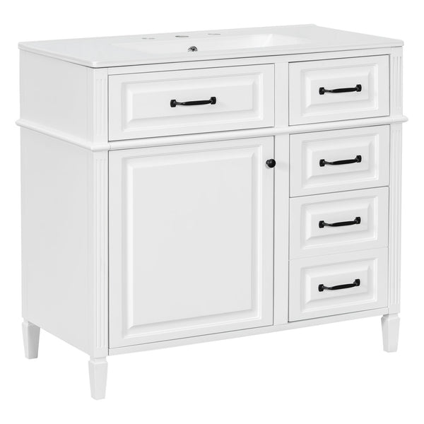 English Elm 36-Inch Modern Bathroom Vanity With Ceramic Sink, Durable Wood Frame, Adjustable Storage & Sleek Design N725P350849K