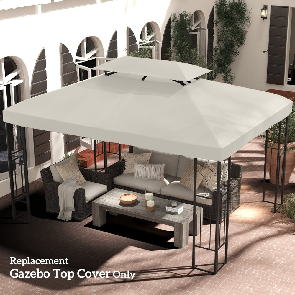 English Elm Outsunny Two-tier Vented Gazebo Replacement Canopy Uv Polyester Cover Cream White W2225P200888