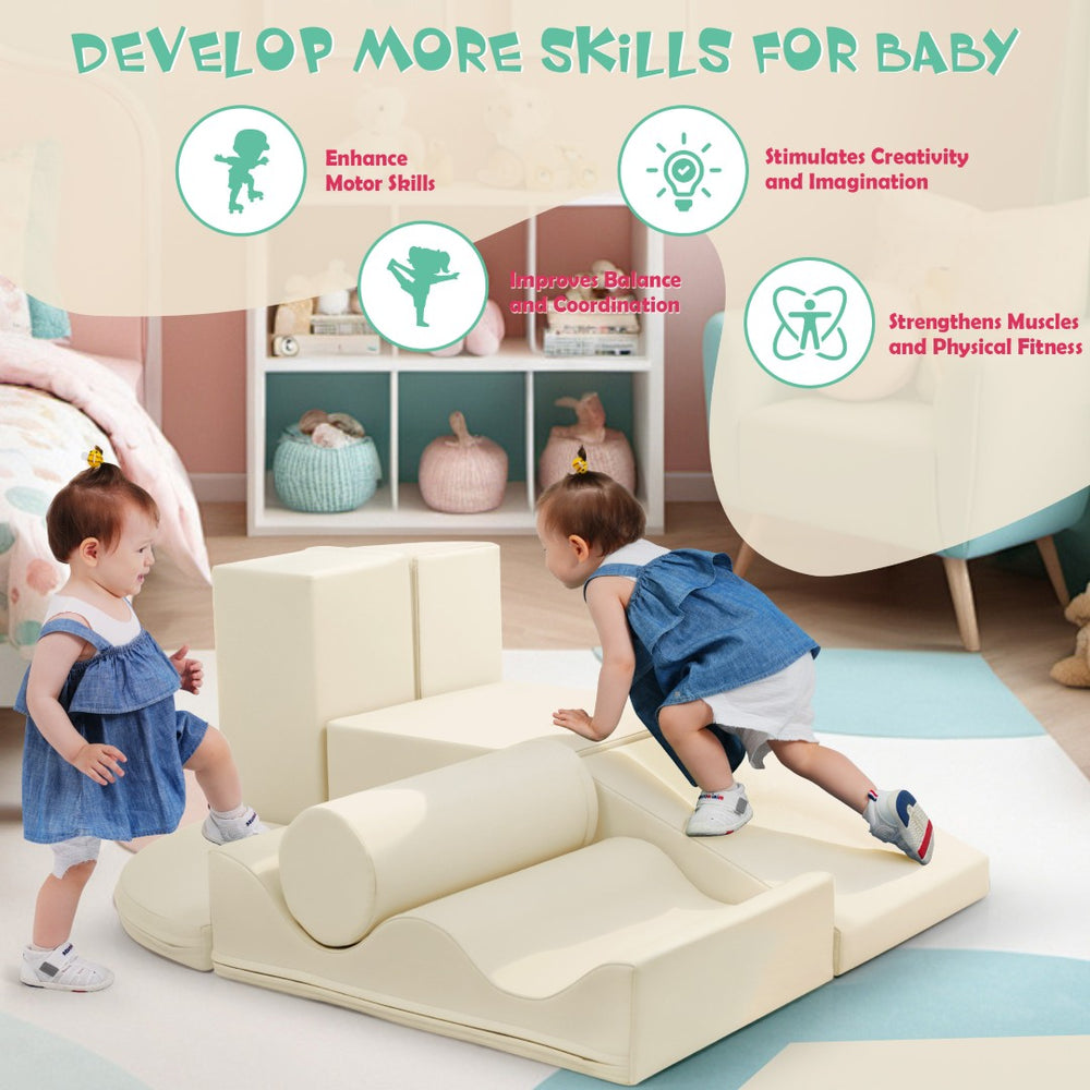 English Elm 7-piece Foam Toddler Climbing Play Set with Modular Blocks for Active Indoor Fun Beige N710P325522K