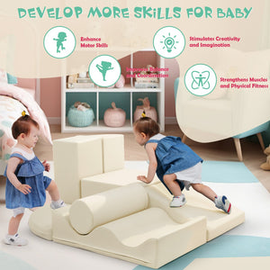 English Elm 7-piece Foam Toddler Climbing Play Set with Modular Blocks for Active Indoor Fun Beige N710P325522K