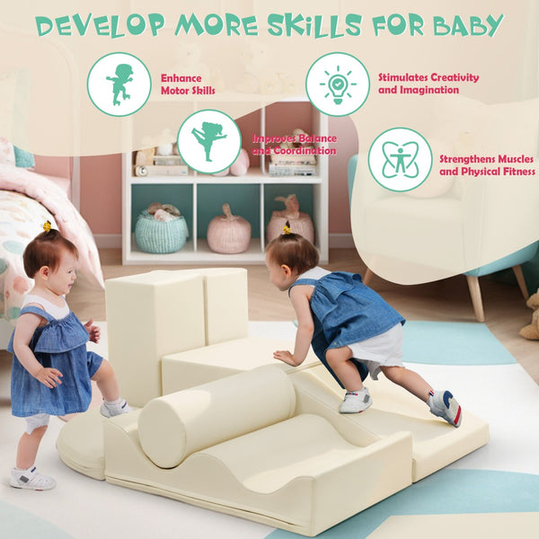 English Elm 7-piece Foam Toddler Climbing Play Set with Modular Blocks for Active Indoor Fun Beige N710P325522K