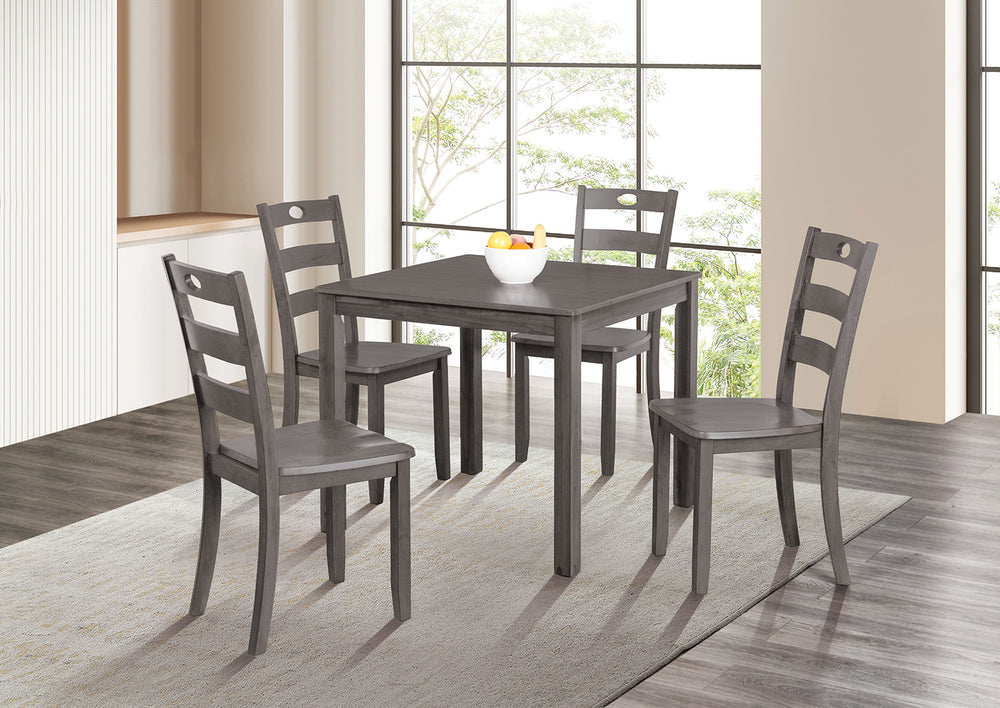 English Elm 5pc Square Dining Set with Slat Back Chairs, Transitional Gray Finish, 36" Table, Easy Assembly B2741P381506