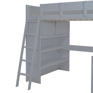 English Elm Full Size Loft Bed with Built-in Desk and Shelving for Kids or Teen Bedrooms LT000802AAE