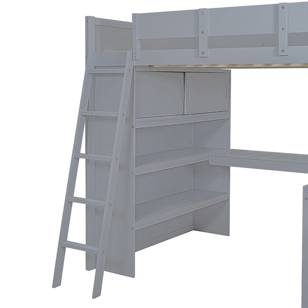 English Elm Full Size Loft Bed with Built-in Desk and Shelving for Kids or Teen Bedrooms LT000802AAE