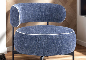 English Elm Contemporary Swivel Chair with Curved Backrest and Metal Legs, Blue Fabric, Contrast Welt Accent Dark Blue 37 L x 32 W x 12 H B2741P390562