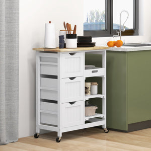English Elm HOMCOM Rolling Kitchen Island Cart with Butcher Block, 3 Drawers, Removable Tray & Wheels W2225P173895